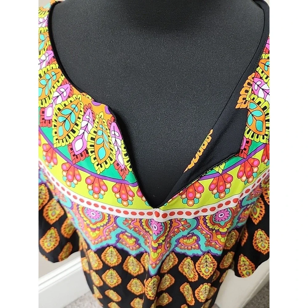 TRINA TURK Moroccan Medallion Black Swimsuit‎ Cover-up Tunic Women Size Large